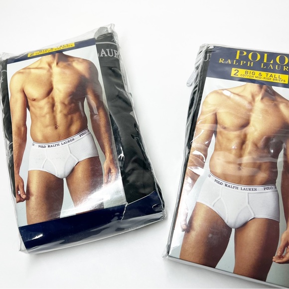 NWT POLO Ralph Lauren BIG & TALL BLACK Cotton mid-rise briefs 2 packs 42” sz 42 - Picture 2 of 9